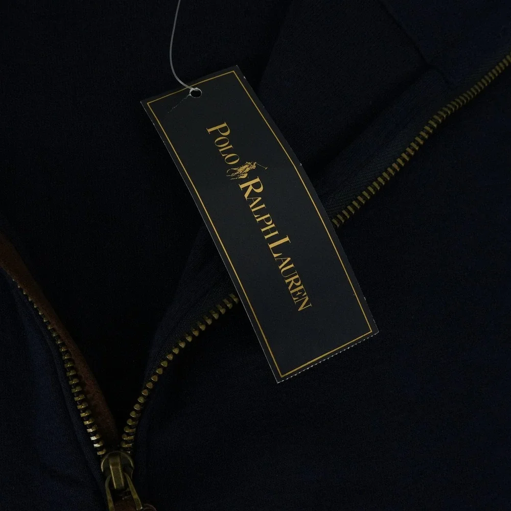 Polo Ralph Lauren Pullover Sweater Mens 3XLT Navy Blue 1/4 Zip Elbow Patch NWT